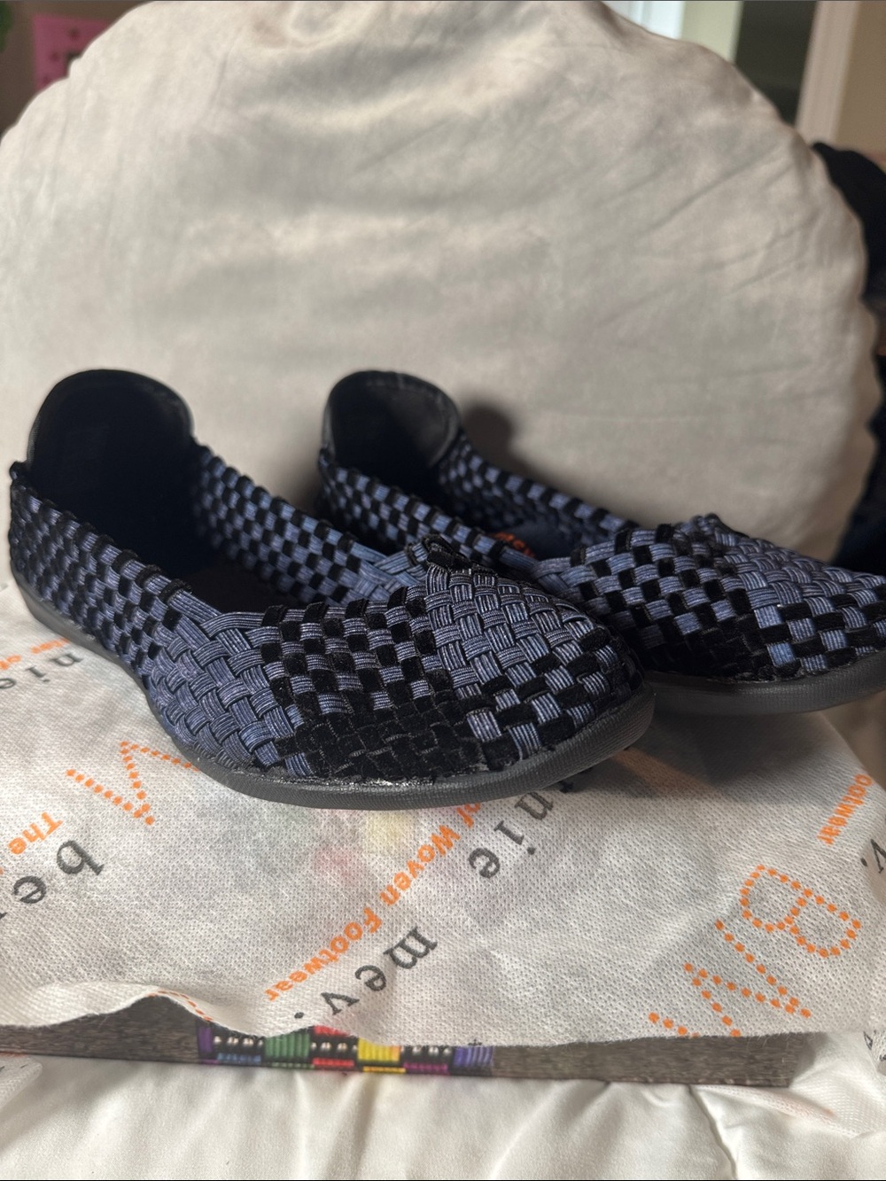 New BMbernie mev. Slip-On Flats in Black & Navy memory foam footbed SZ EU 37